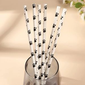 🆕 Paw Print Set of 10 Disposable Paper Straws